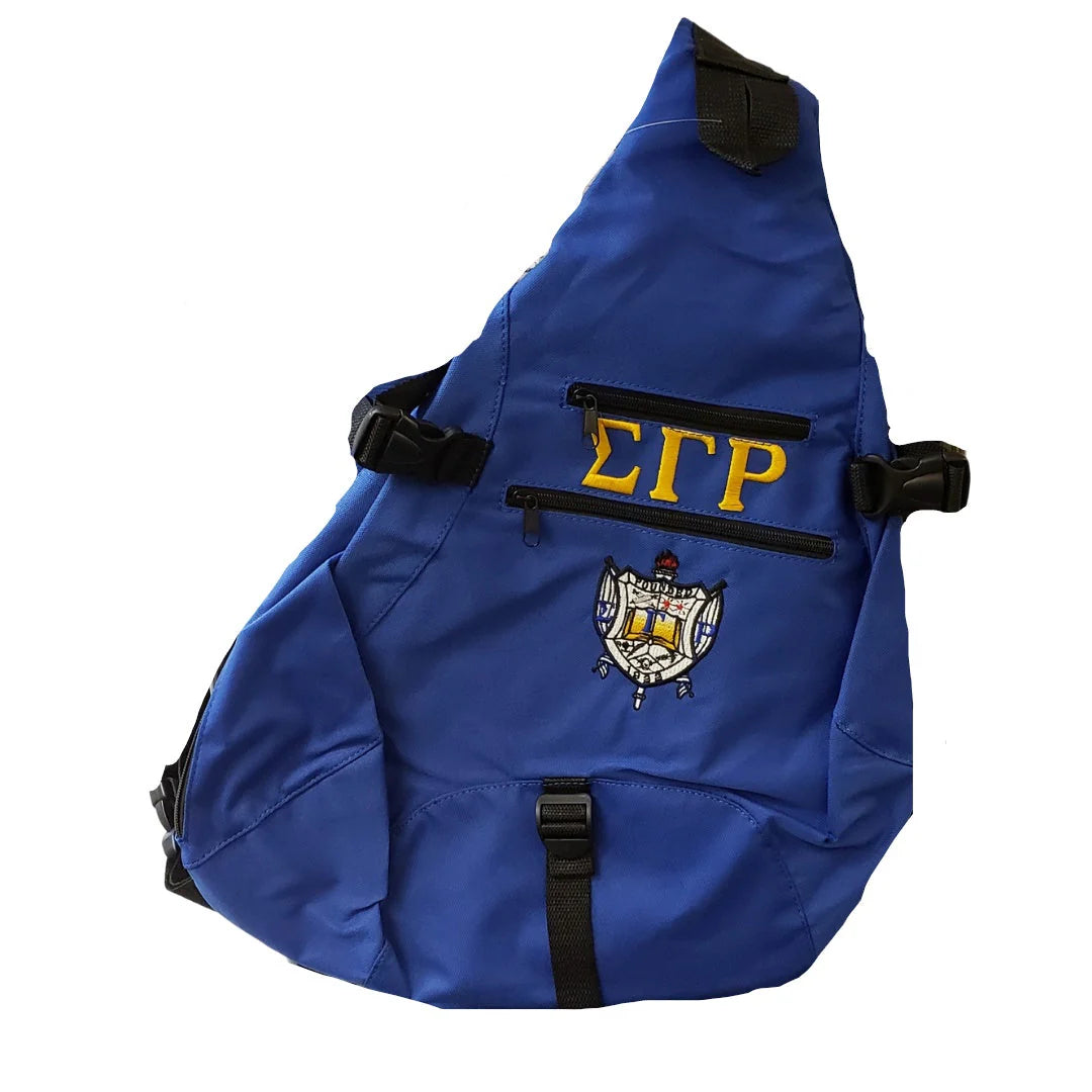 Blue sling bag with 'ETP' logo on a white background