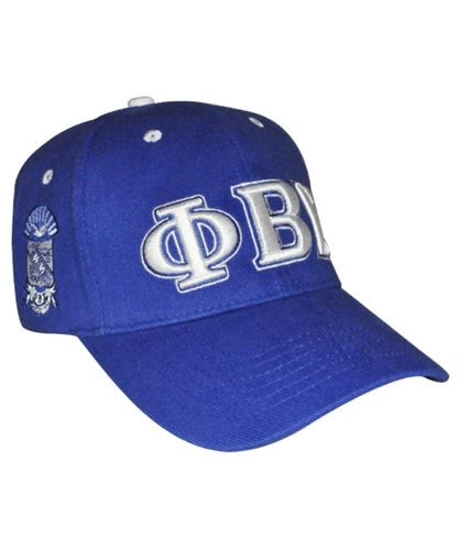 Blue cap with white lettering on a white background