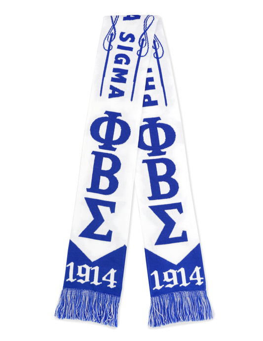 White and blue scarf with Greek letters and year '1914' on a white background